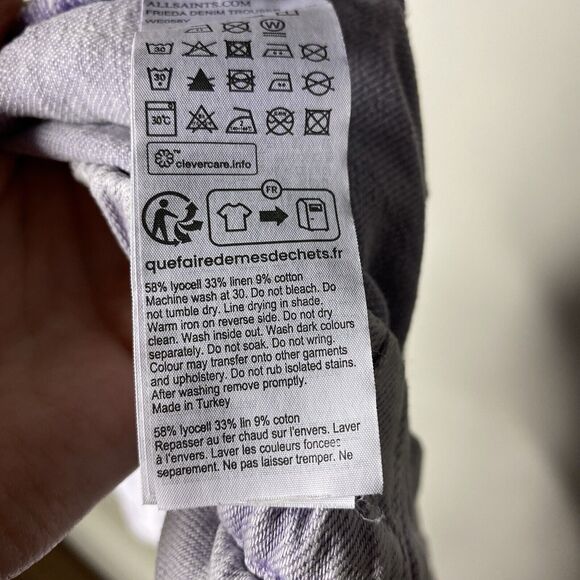 Allsaints Frieda Denim Pants Cargo Women's 12 Washed Purple Grunge Trousers - Picture 9 of 9